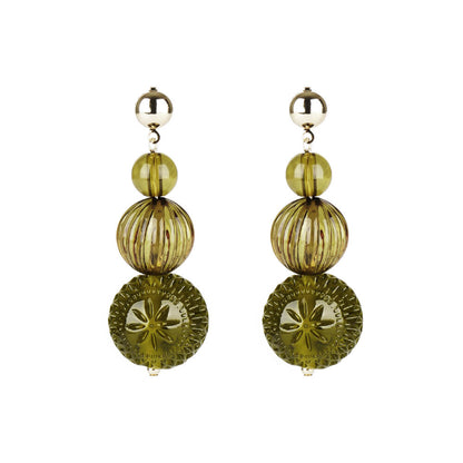 Triple Ball Stud Earrings Olive