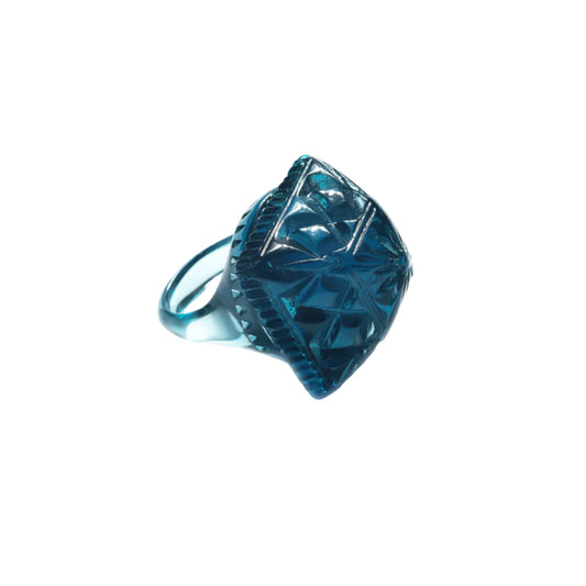 Carved Square Ring Classic Blue