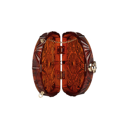 LOW STOCK Hand Carved Fan Clutch Amber