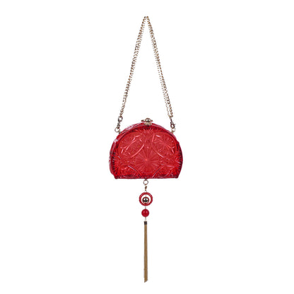 Hand Carved Fan Clutch Burgundy