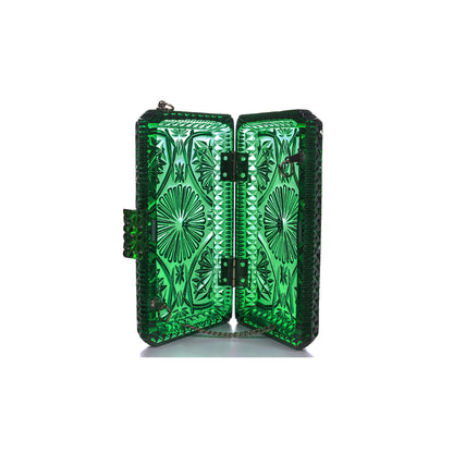 Hand Carved Rectangle Clutch Emerald Green