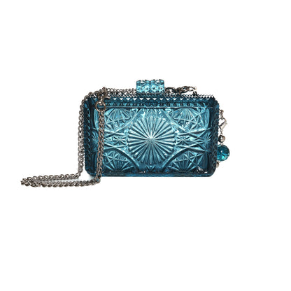 Hand Carved Rectangle Clutch Indigo