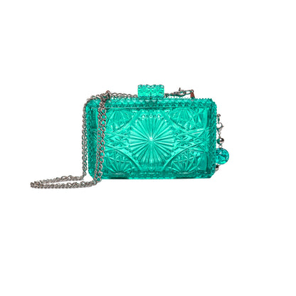Hand Carved Rectangle Clutch Turquoise