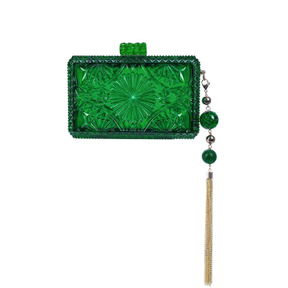 Hand Carved Rectangle Clutch Emerald Green