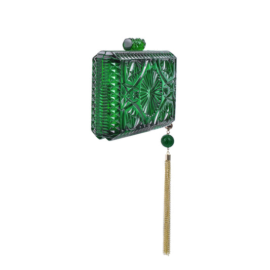 Hand Carved Rectangle Clutch Emerald Green