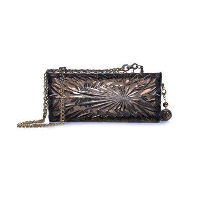 Hand Carved Long Rectangle Clutch Grey