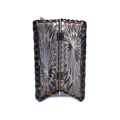 Hand Carved Long Rectangle Clutch Grey