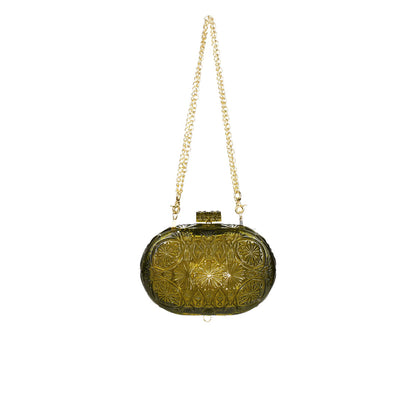 Hand Carved Oval Clutch Olive