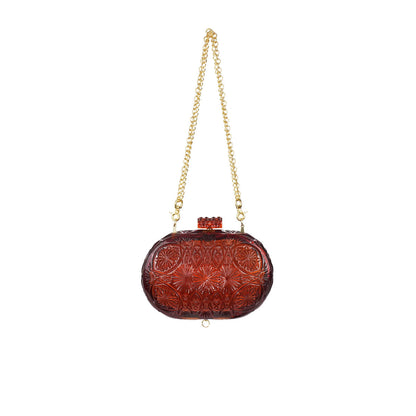 Hand Carved Oval Clutch Amber