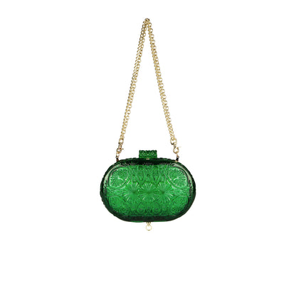 Hand Carved Oval Clutch Emerald Green