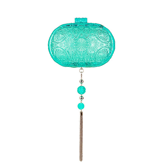 Hand Carved Oval Clutch Turquoise