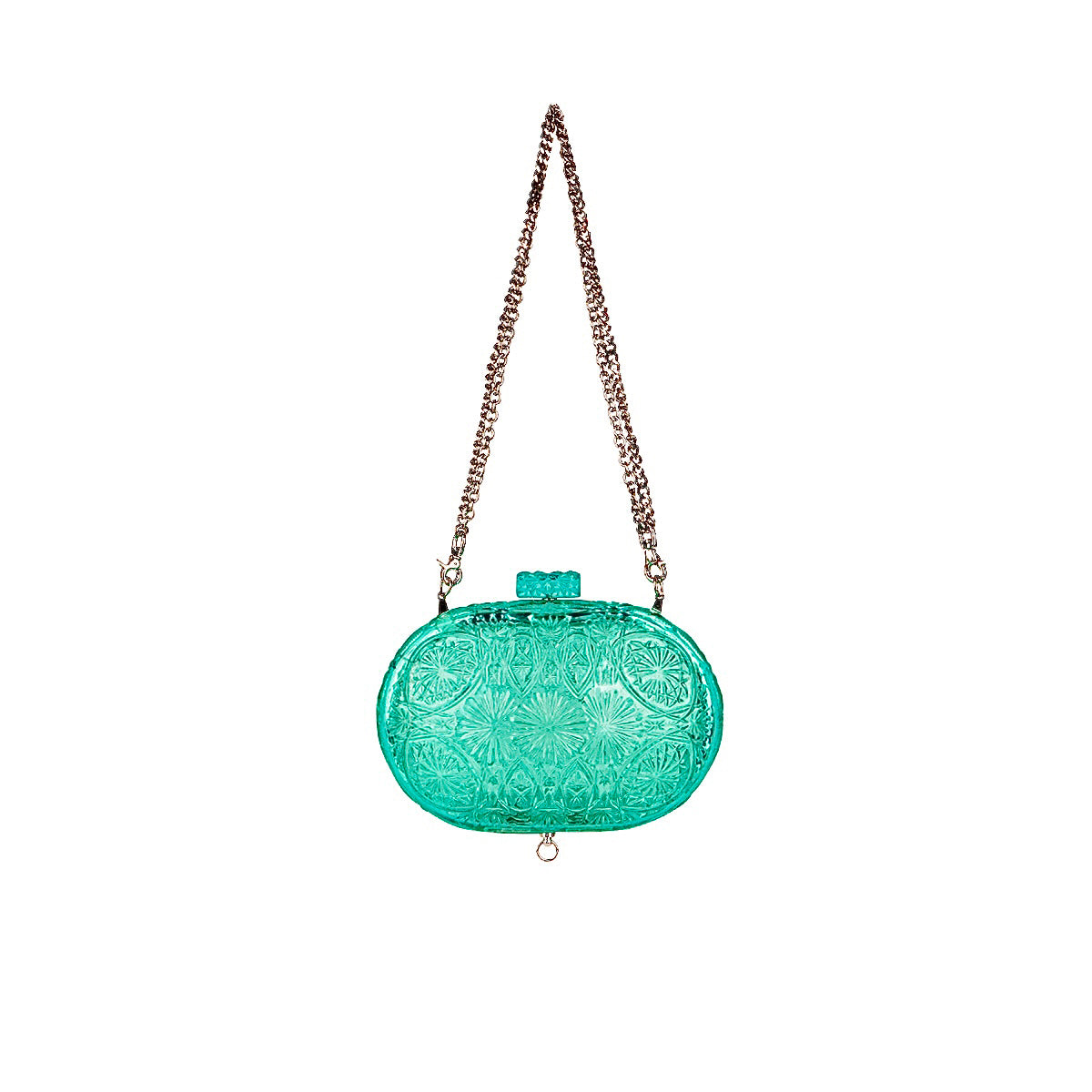 Hand Carved Oval Clutch Turquoise
