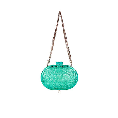 Hand Carved Oval Clutch Turquoise