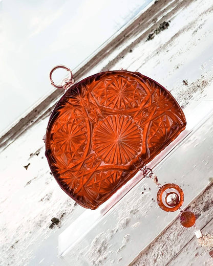 [SAMPLE SALE] Hand Carved Fan Clutch Amber