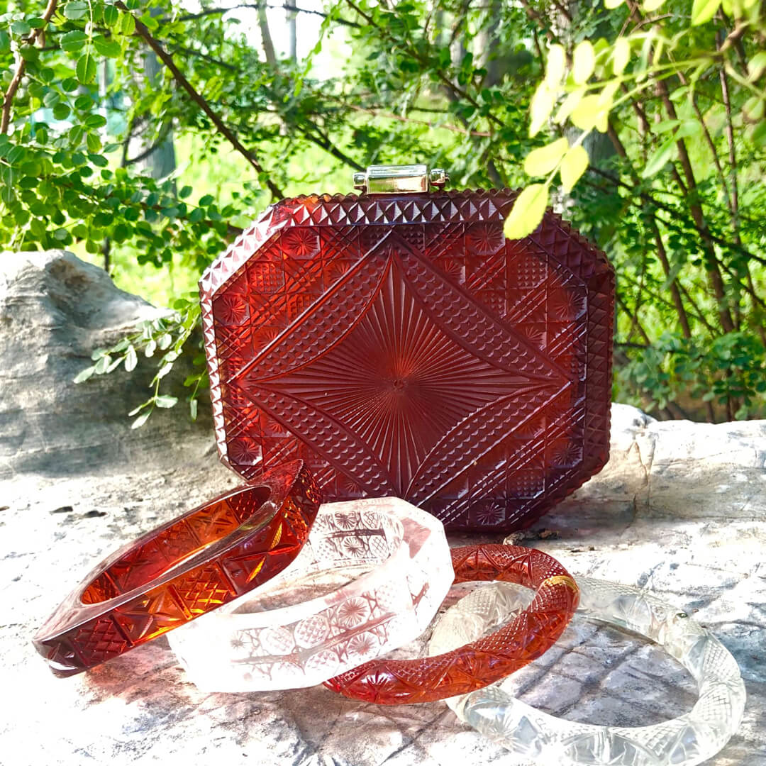 Hand Carved Octagon Clutch Amber