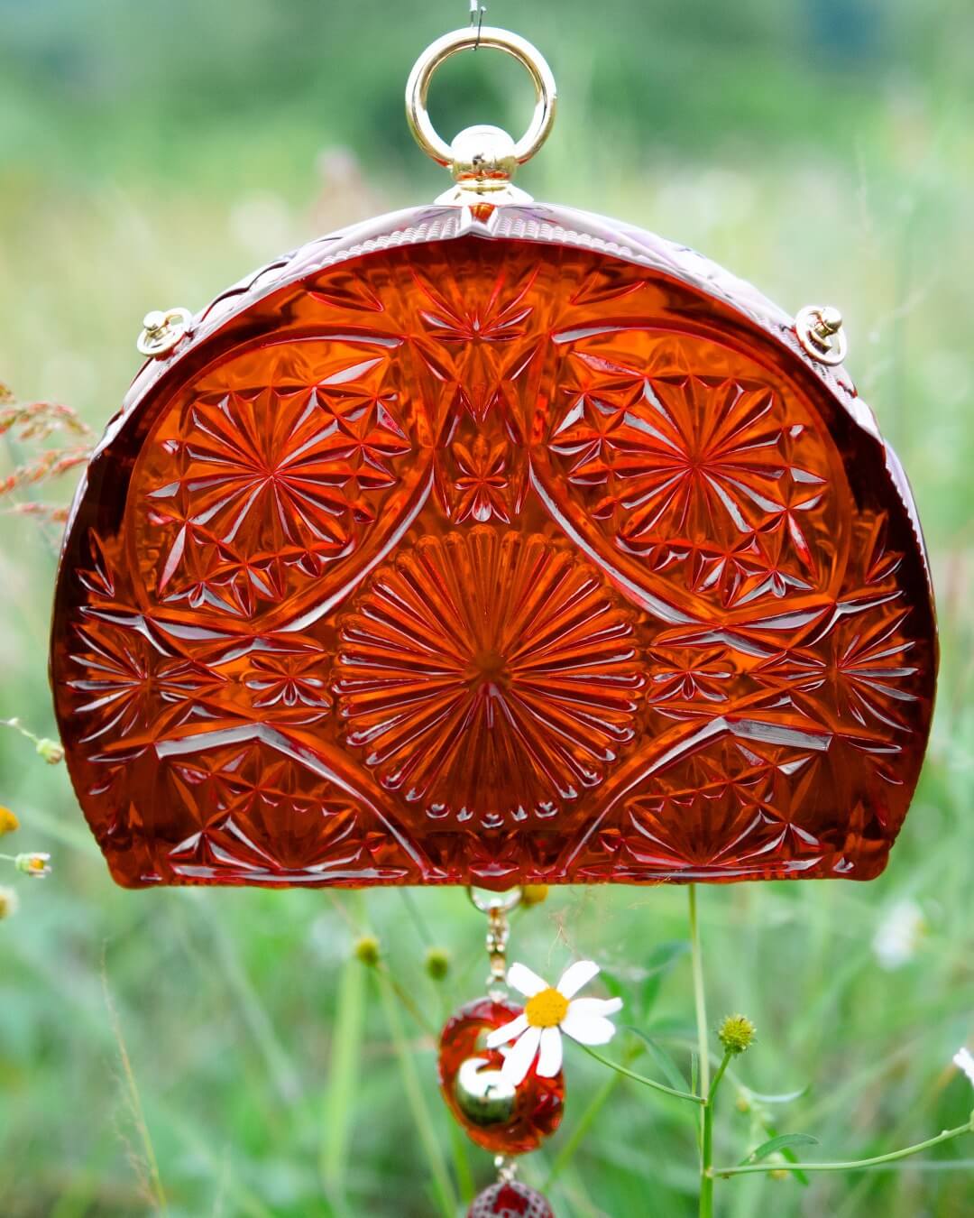 Hand Carved Fan Clutch Amber
