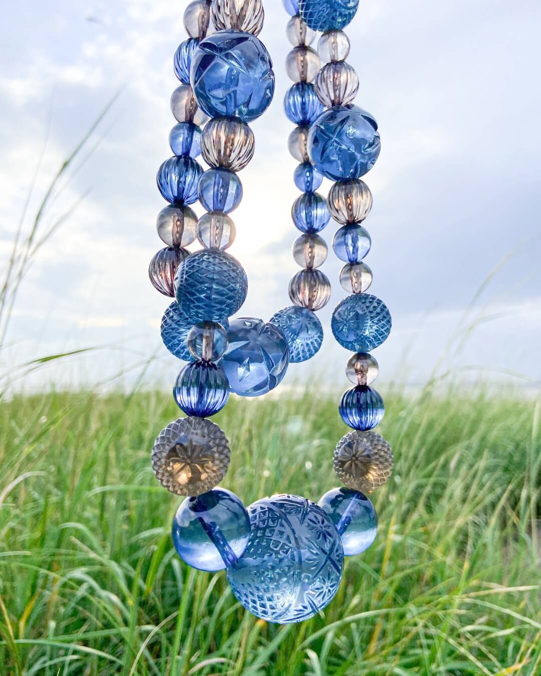 Carnelian & Glossy blue glass beaded necklace | Adorned Global