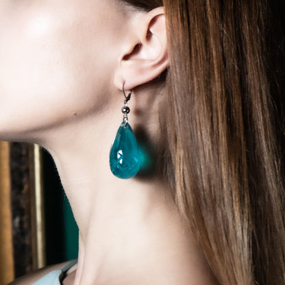 Etched Teardrop Earrings Aqua
