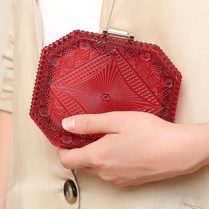 Hand Carved Octagon Clutch Burgundy