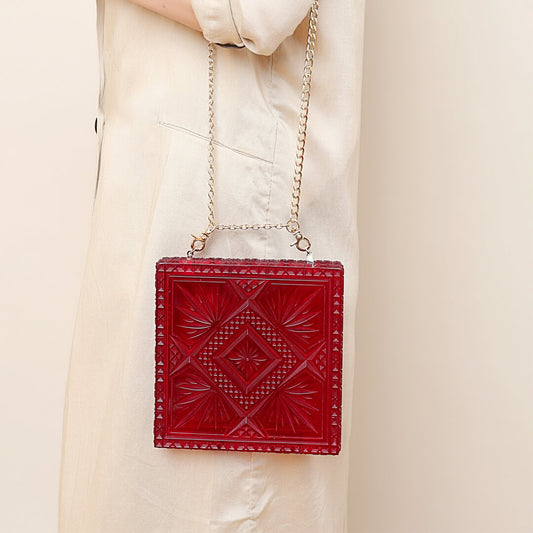 RESTOCKED Hand Carved Box Clutch Black