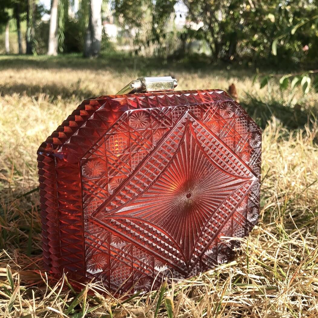 Hand Carved Octagon Clutch Amber