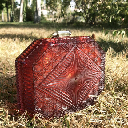 Hand Carved Octagon Clutch Amber