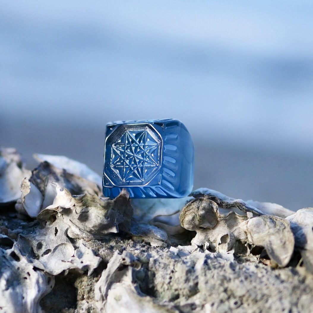 Etched Square Ring Classic Blue