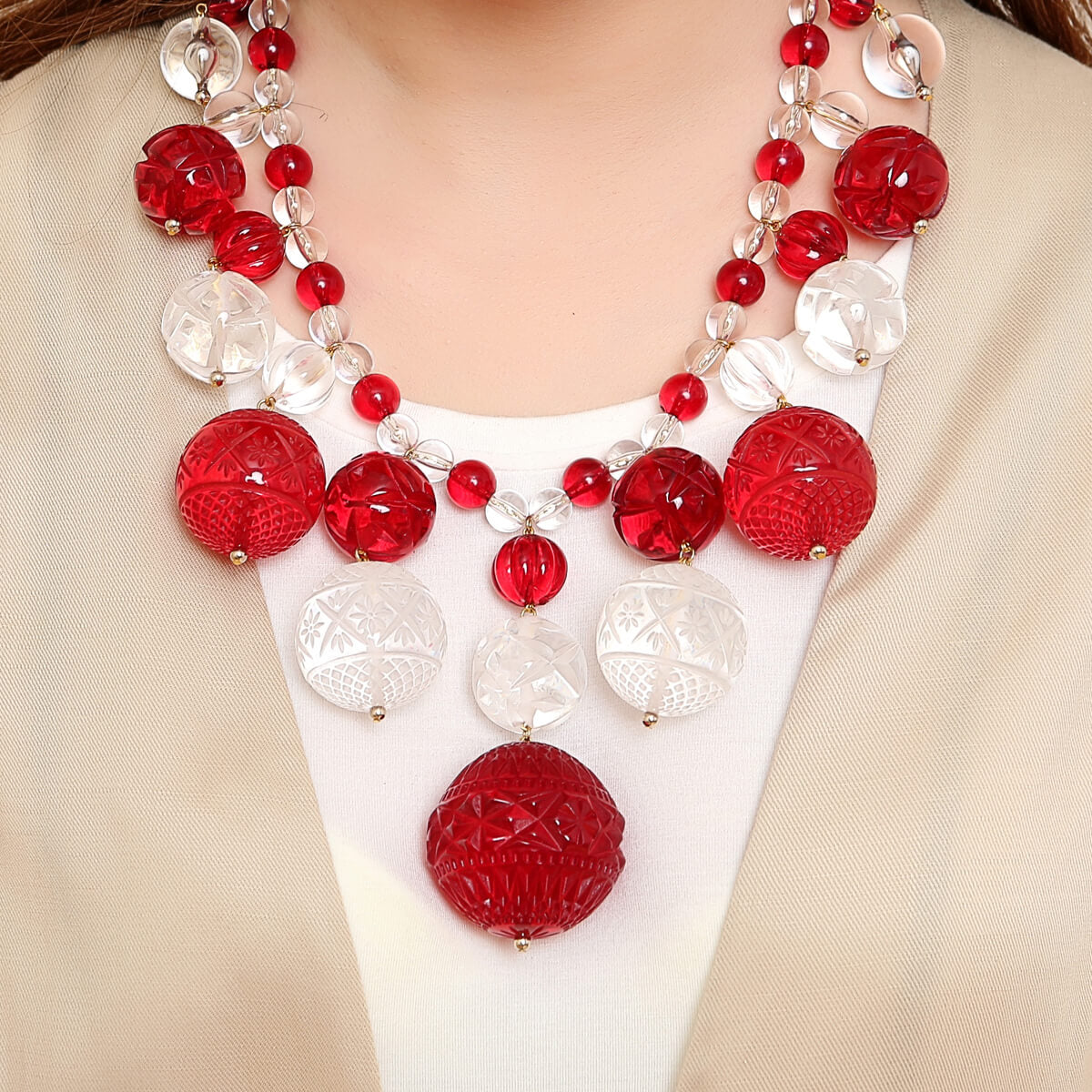 [MADE-TO-ORDER] Etched Bib Necklace Burgundy & Clear