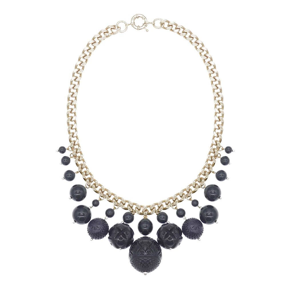 Etched Ball Bib Necklace Black