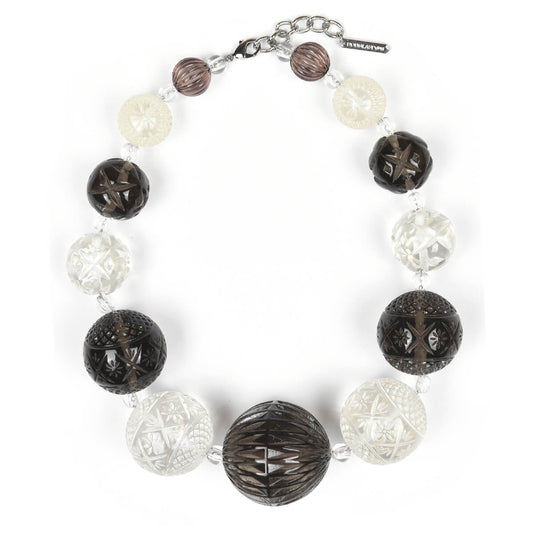BACK IN STOCK Statement Sphere Necklace Grey & Clear