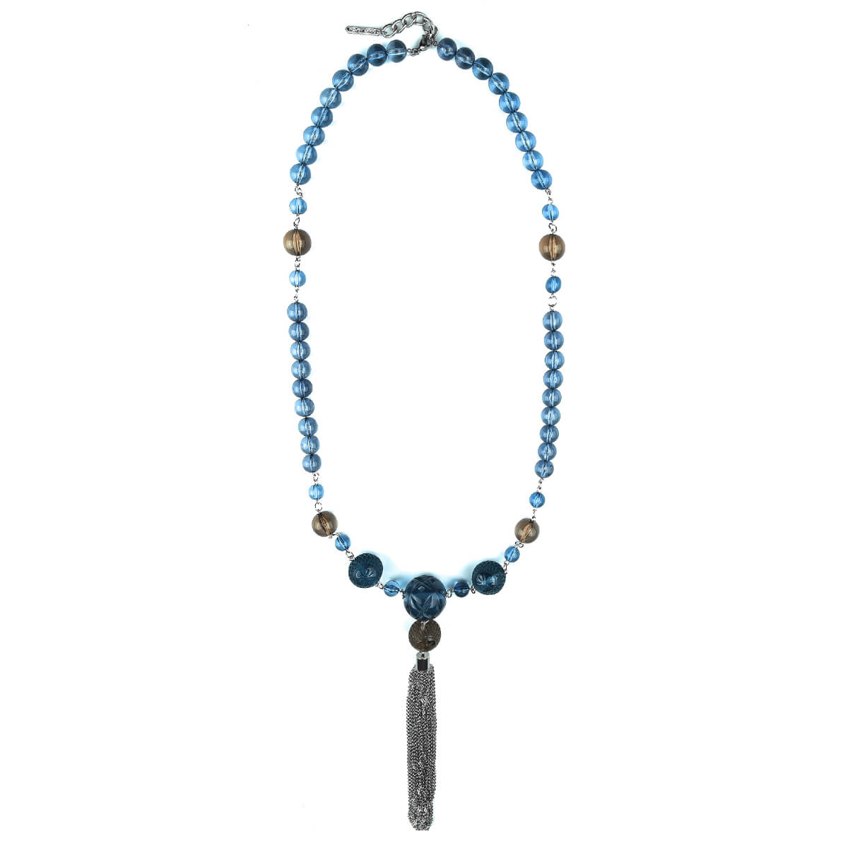 Beaded Tassel Necklace Classic Blue & Grey