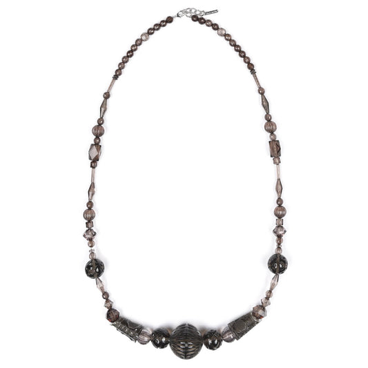 Long Multi Shaped Necklace Dark Grey