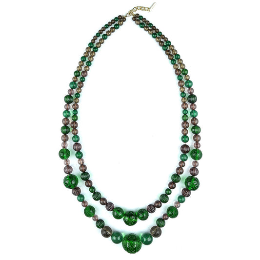 Beaded Layer Necklace Emerald Green & Grey