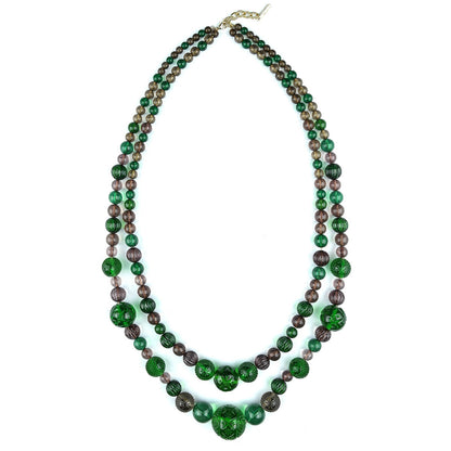 Beaded Layer Necklace Emerald Green & Grey
