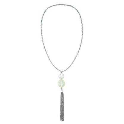 Dual Ball Long Tassel Necklace Vintage Clear