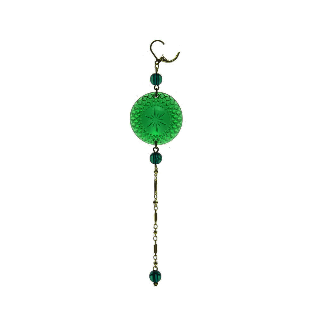 Long String Disc Earrings Emerald Green