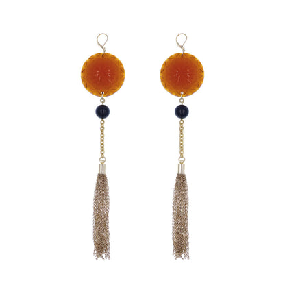 [SAMPLE SALE] Long Tassel Disc Earrings Amber