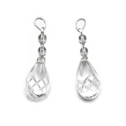 Etched Teardrop Earrings Vintage Clear