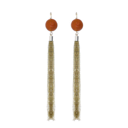 Long Tassel Frosted Ball Earrings Amber