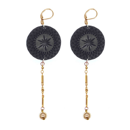 Etched Disc String Earrings Black