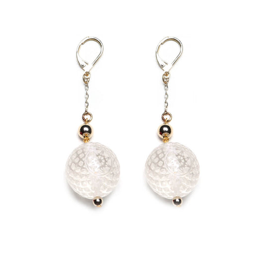 Frosted Ball Drop Earrings Vintage Clear