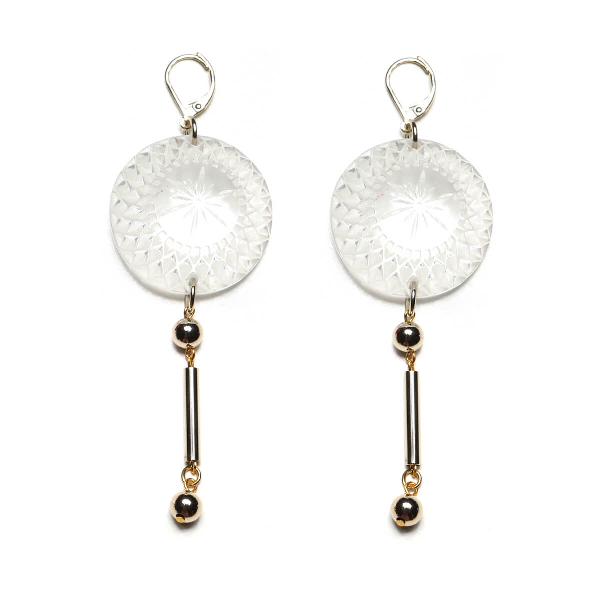 douglaspoon hand carved resin earrings in vintage clear