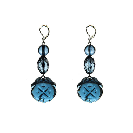 Semi Ball Beaded Earrings Classic Blue