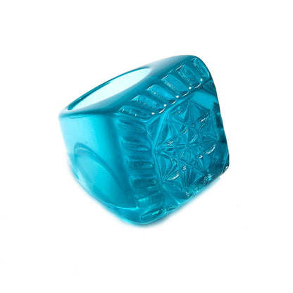 Etched Square Ring Aqua