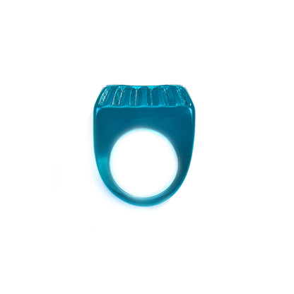 Etched Square Ring Aqua