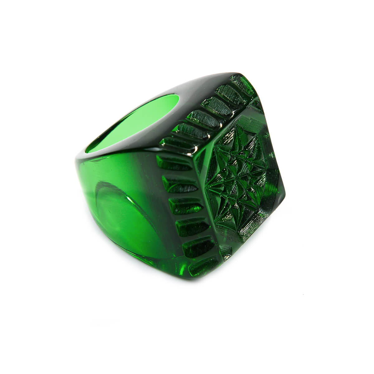 Etched Square Ring Emerald Green