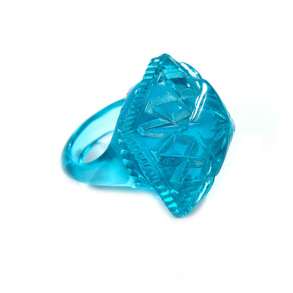 Carved Square Ring Aqua