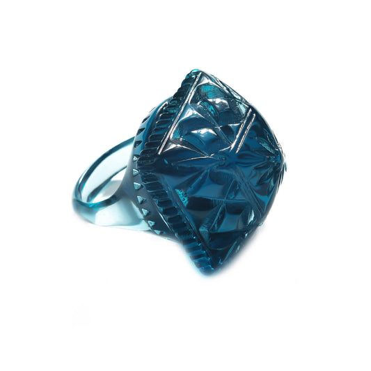Carved Square Ring Classic Blue