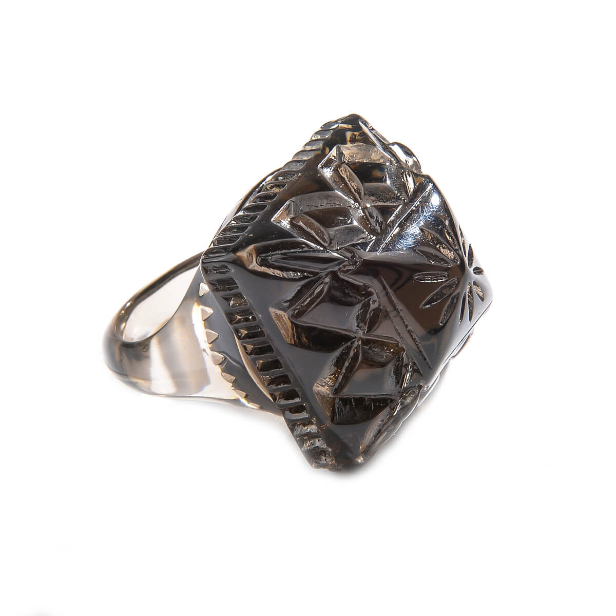 Carved Square Ring Dark Grey