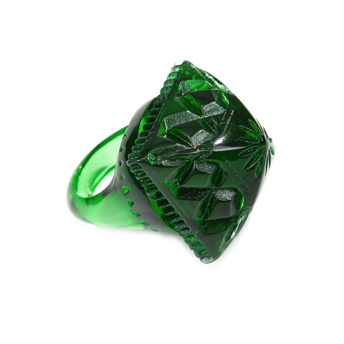 Carved Square Ring Emerald Green